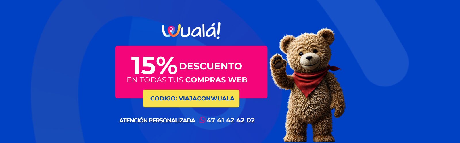 Oferta Wualá: 15% de descuento reservando en sitio web